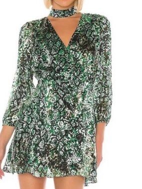 Green Snake-Print Wrap Mini Dress Alice and Olivia size 0